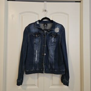 Love & Legend Distressed Dark Blue Denim Jacket SZ 14